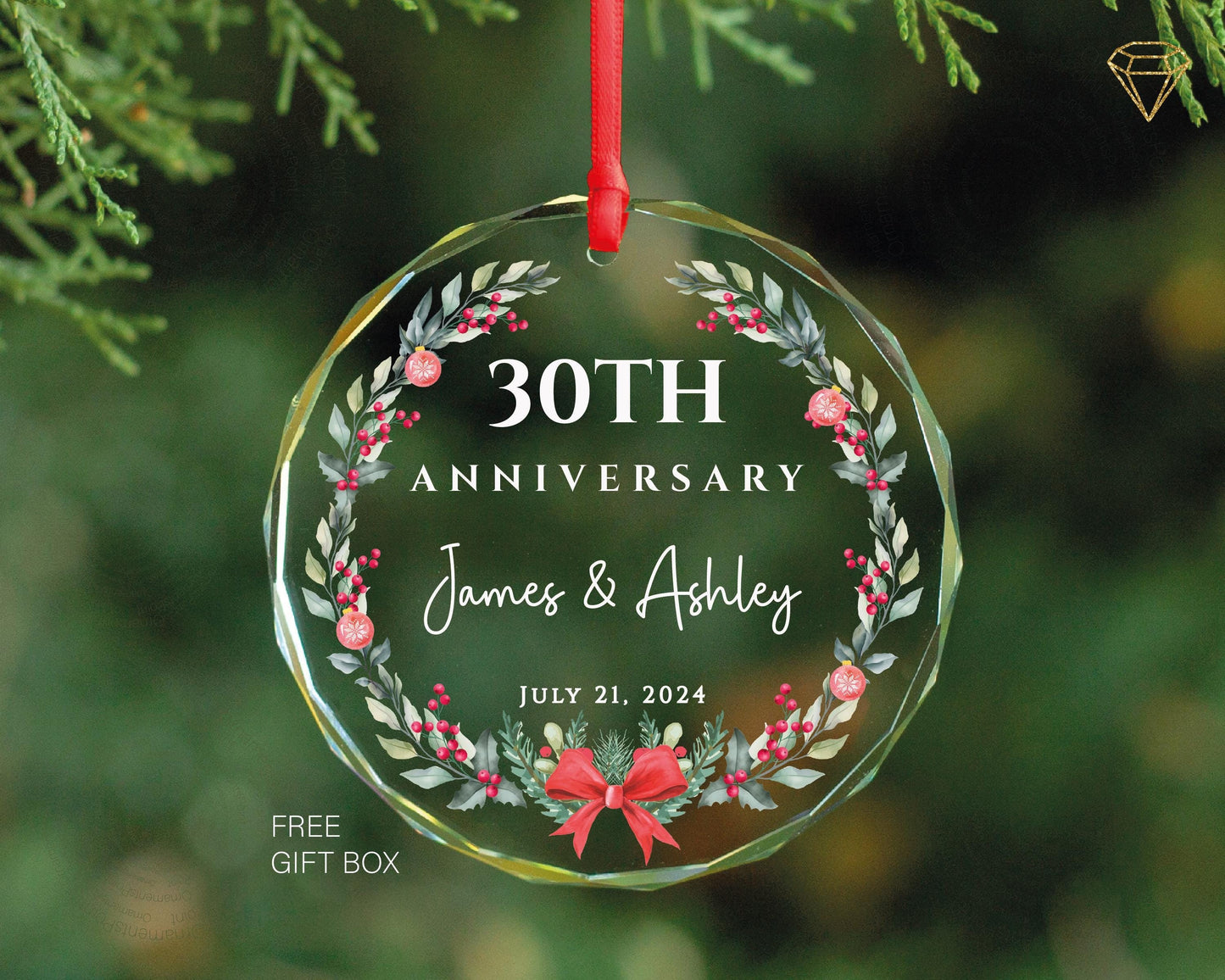 Personalized Any Year Marriage Ornament, 1st 5th 10th 25th 40th 50th Anniversary