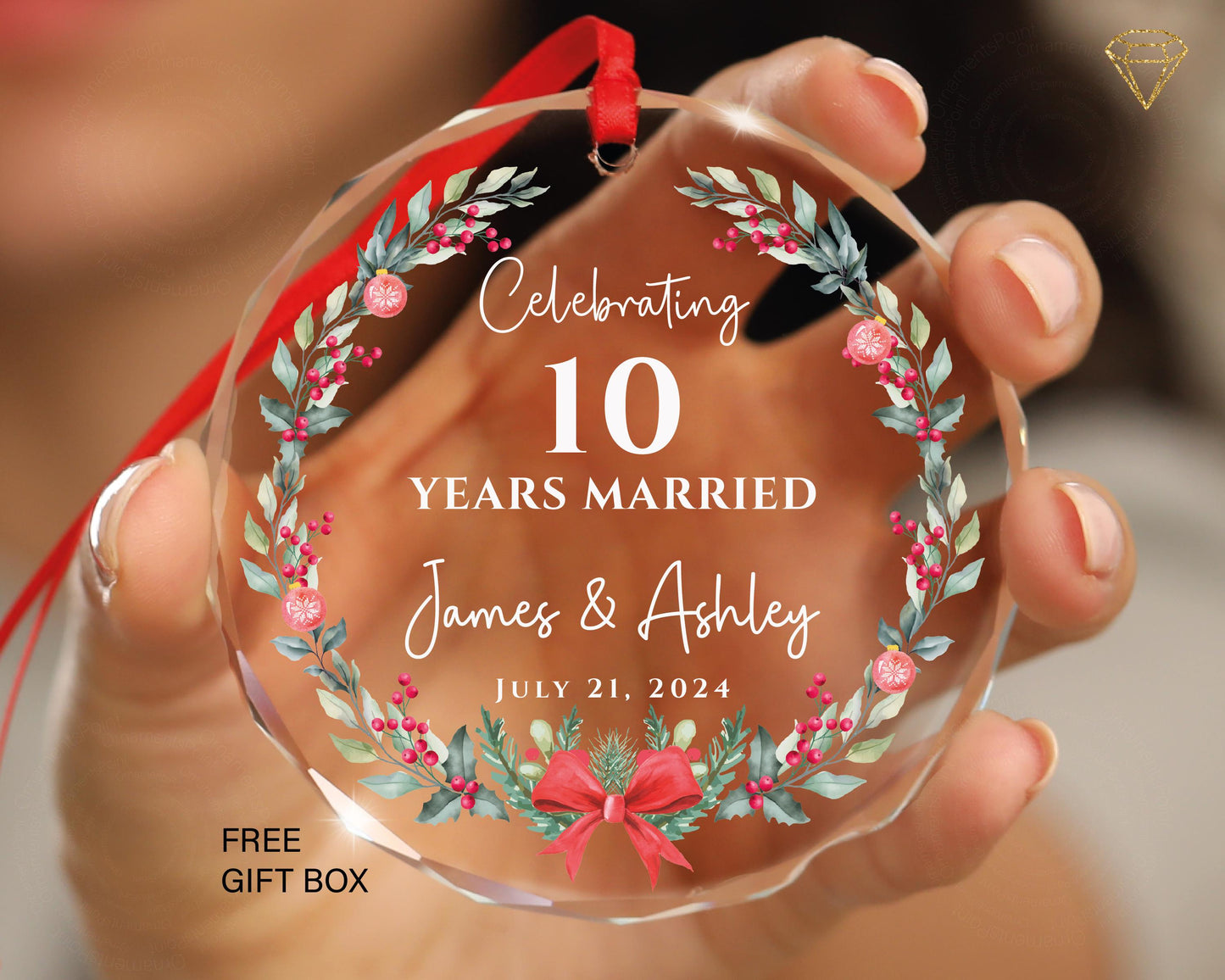Personalized Celebrating Any Year Marriage Ornament, 1st 2nd 5th 10th 15th 20th 25th, Wedding Anniversary Celebration with Glass Ornament