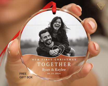 First Christmas Together Ornament - Personalized Couple Photo Glass Ornament - Gift For The Couple