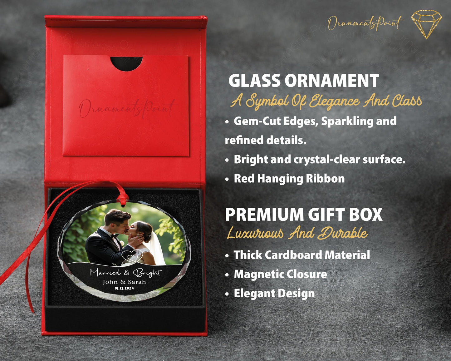 Personalized First Christmas Glass Ornament – Wedding Photo Keepsake