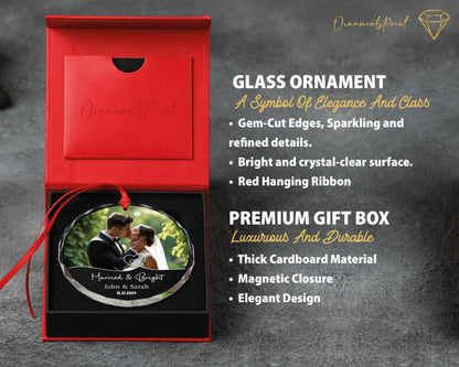 Personalized First Christmas Glass Ornament – Wedding Photo Keepsake