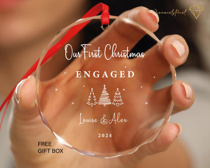 Personalized Engaged Christmas Glass Ornament, Our First Christmas