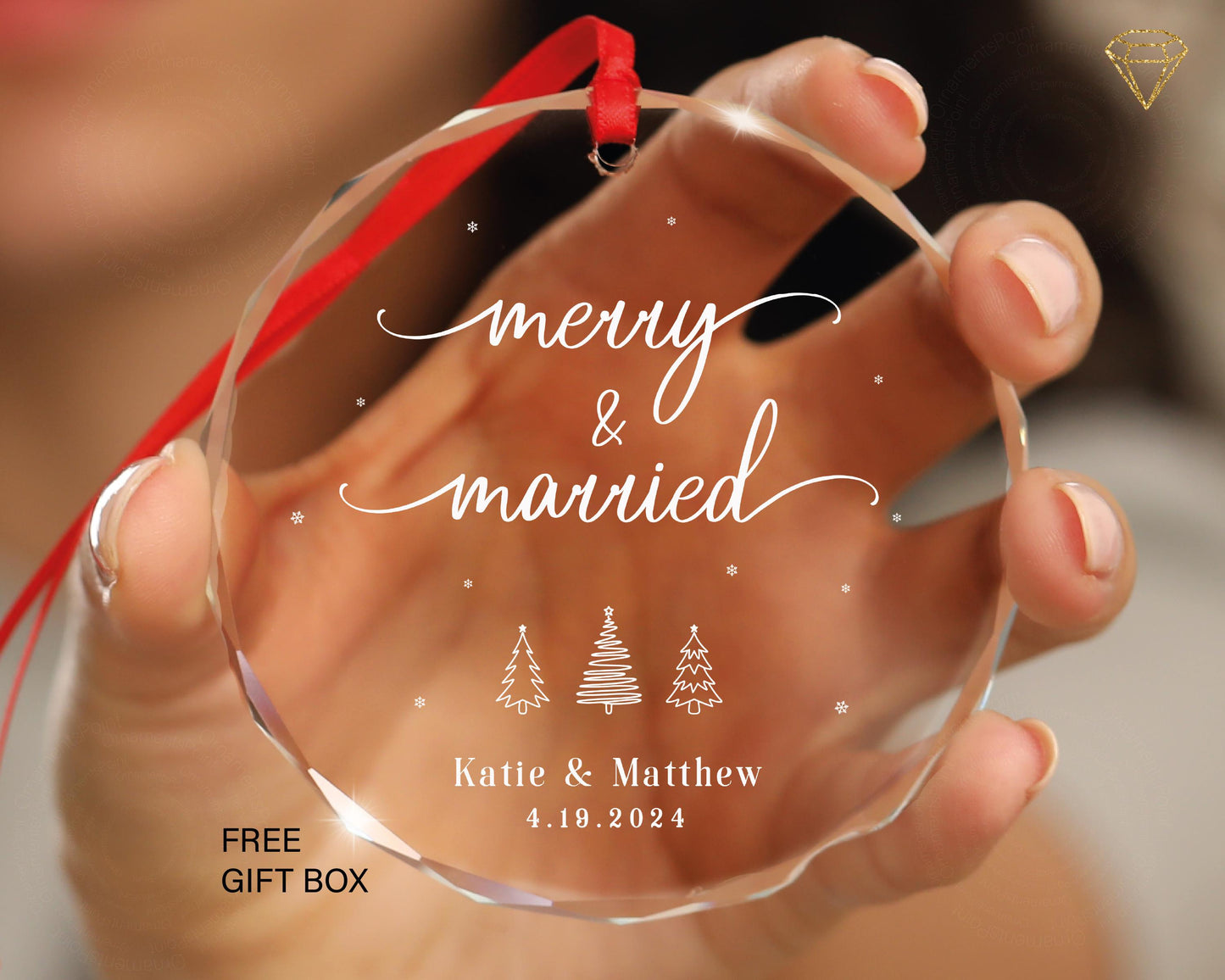 Merry and Married Personalized Christmas Married Ornament - Wedding Gift for Couple