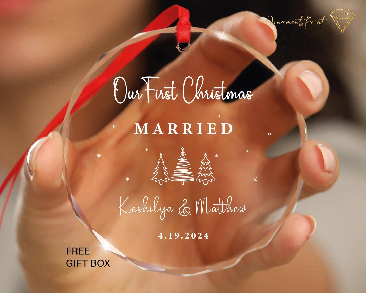 Personalized Married Christmas GLASS Ornament, Our First Christmas
