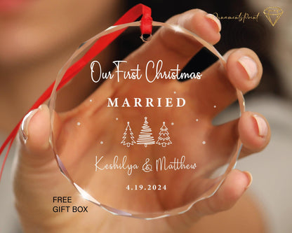 Personalized Married Christmas GLASS Ornament, Our First Christmas