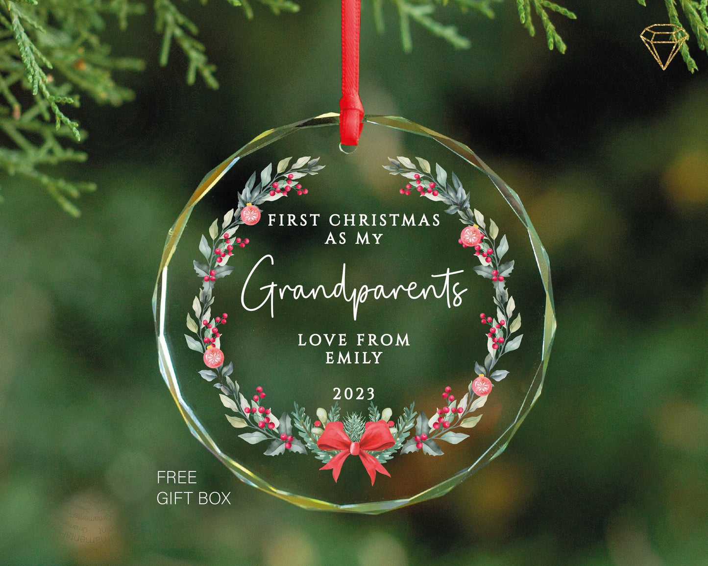 Personalized Grandparents Ornament - New Baby Pregnancy Reveal Gift