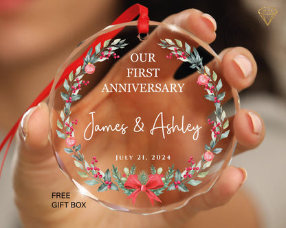 Personalized Our First Anniversary Ornament, Glass Ornament Gift for Wedding Anniversary, First Anniversary Gifts for Couples