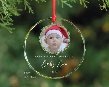 Baby's First Christmas Photo Ornament – Gem-Cut Glass, Personalized Gift