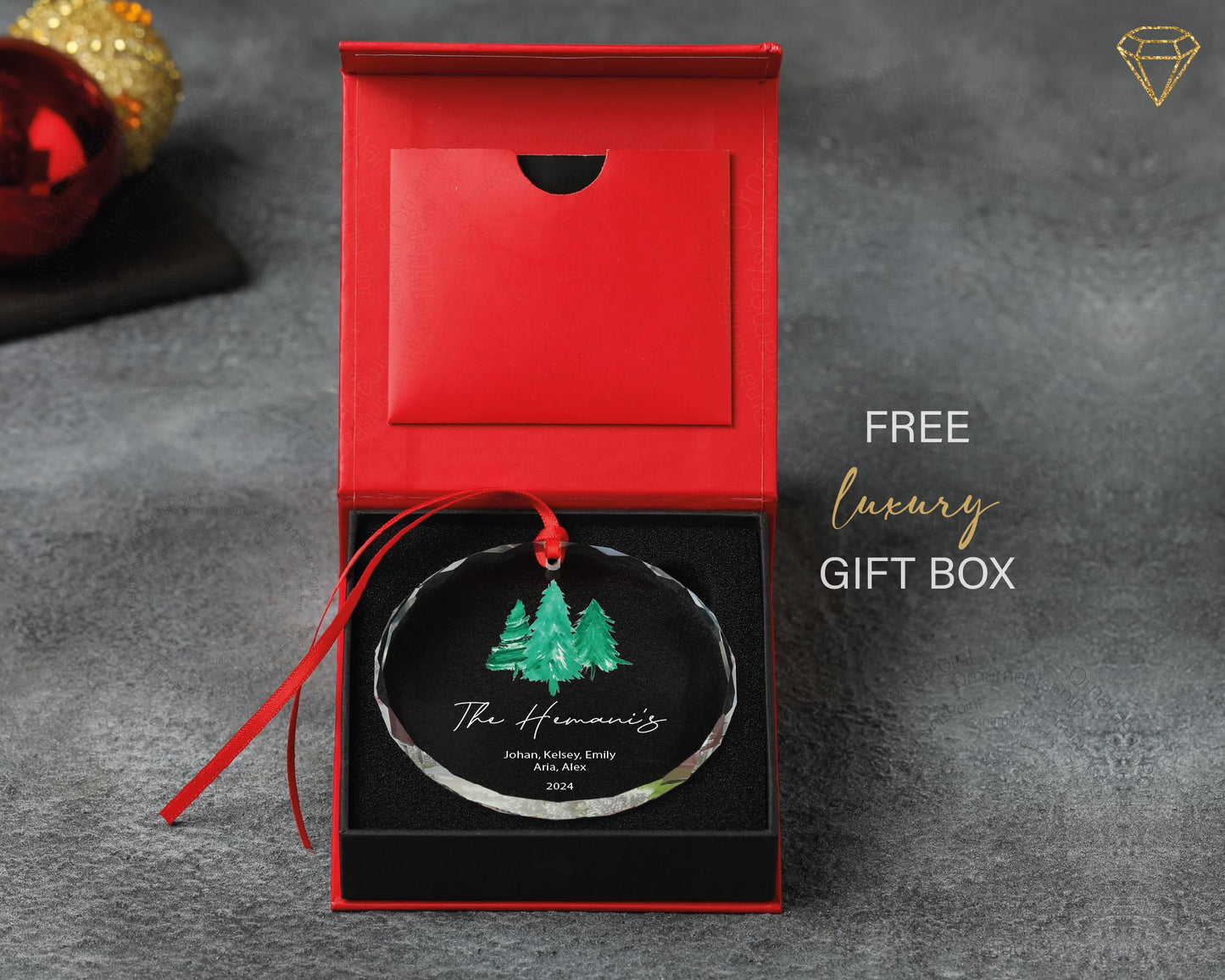 Custom Family Christmas Tree Ornament - Gem-Cut Glass