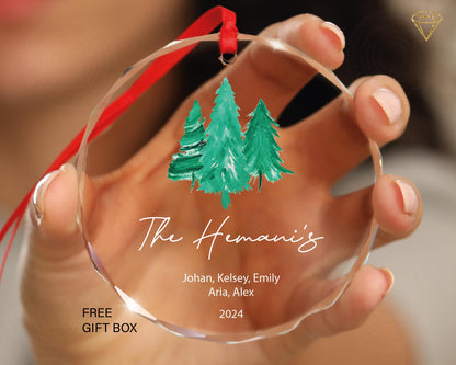 Custom Family Christmas Tree Ornament - Gem-Cut Glass