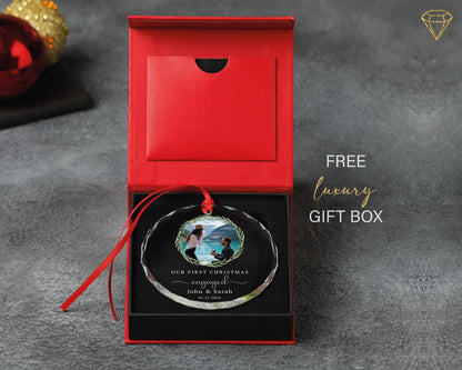 Personalized Engagement Photo Ornament – Gem-Cut Glass, First Christmas