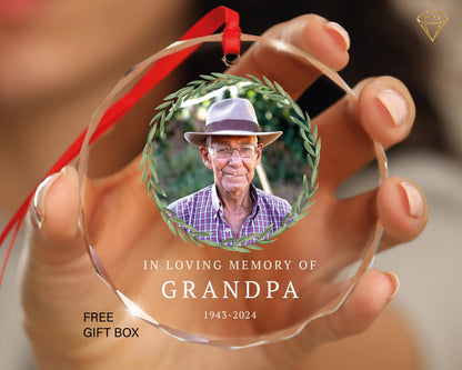 Personalized Grandpa Photo Ornament – Gem-Cut Glass Memorial Gift