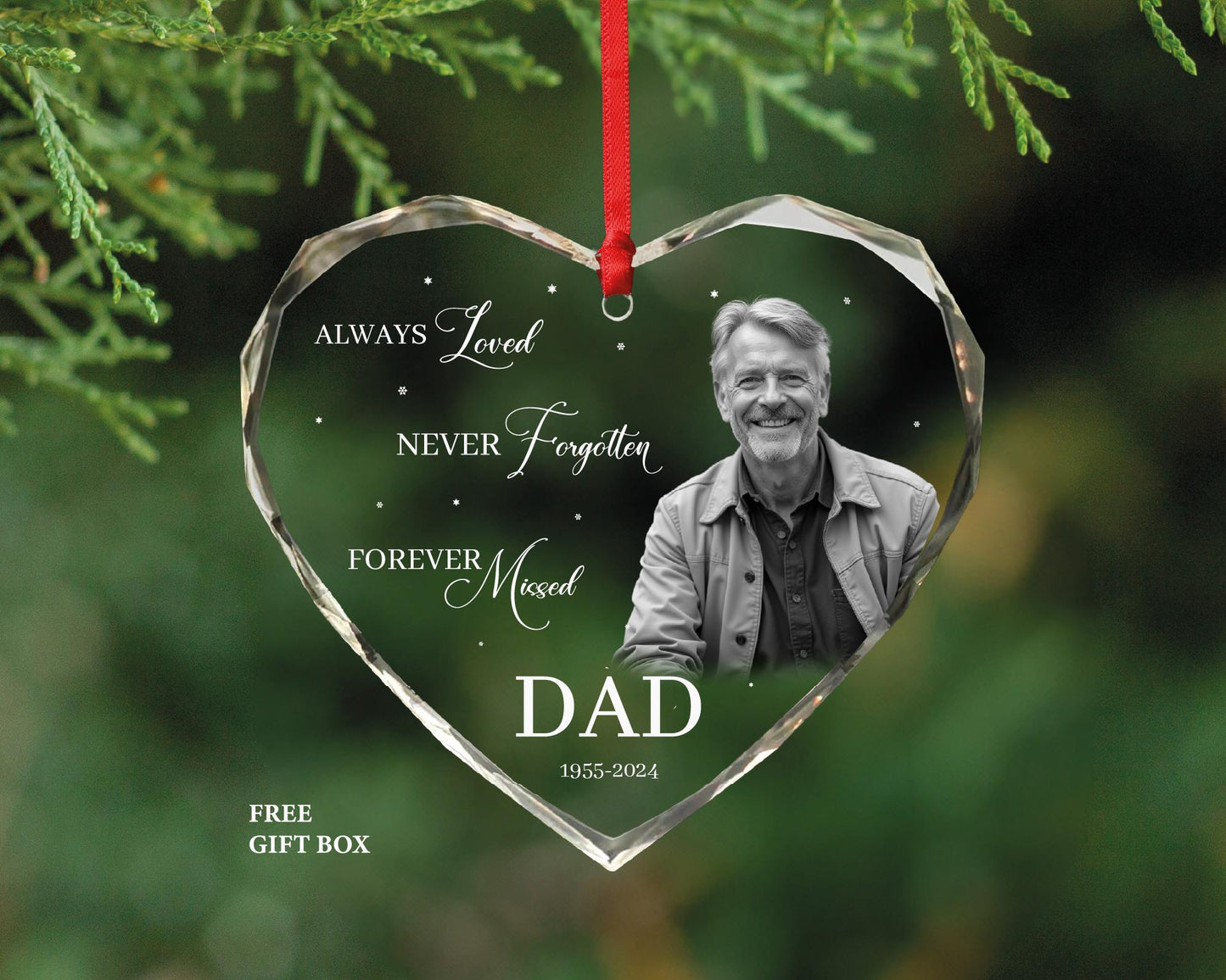 Personalized Photo Memorial Ornament - Mom Dad Memorial Christmas Ornament - Always Loved Heart Shape Ornament -Customized Memorial Ornament