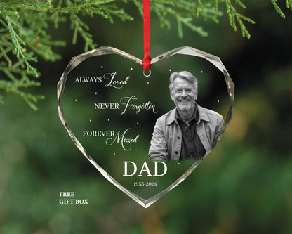 Personalized Photo Memorial Ornament - Mom Dad Memorial Christmas Ornament - Always Loved Heart Shape Ornament -Customized Memorial Ornament