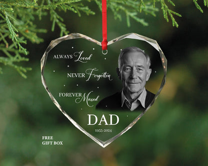 Personalized Photo Memorial Ornament - Mom Dad Memorial Christmas Ornament - Always Loved Heart Shape Ornament -Customized Memorial Ornament