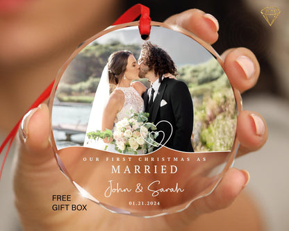First Christmas Married Photo Ornament - Personalized Portrait Gifts For Christmas