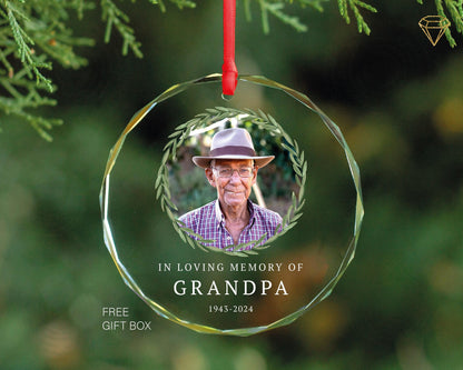 Personalized Grandpa Photo Ornament – Gem-Cut Glass Memorial Gift