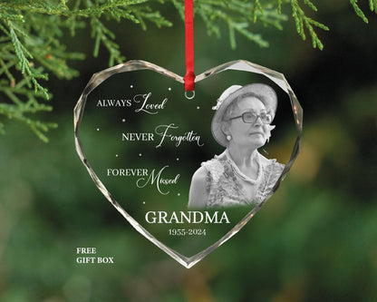 Personalized Photo Memorial Ornament - Mom Dad Memorial Christmas Ornament - Always Loved Heart Shape Ornament -Customized Memorial Ornament