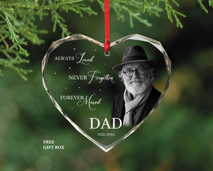 Personalized Photo Memorial Ornament - Mom Dad Memorial Christmas Ornament - Always Loved Heart Shape Ornament -Customized Memorial Ornament