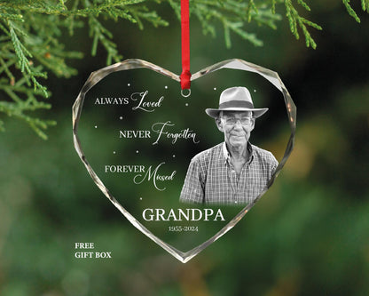 Personalized Photo Memorial Ornament - Mom Dad Memorial Christmas Ornament - Always Loved Heart Shape Ornament -Customized Memorial Ornament