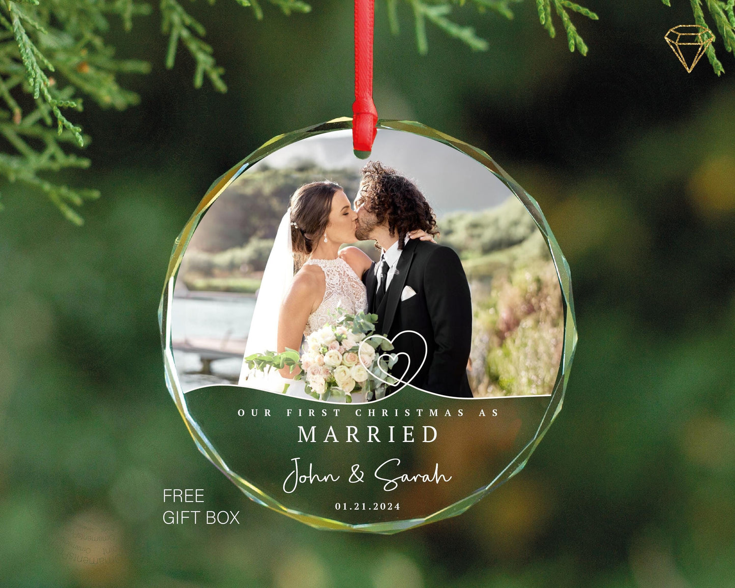First Christmas Married Photo Ornament - Personalized Portrait Gifts For Christmas