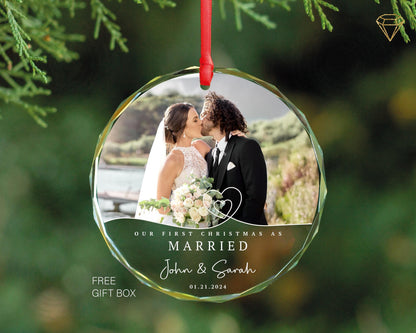 First Christmas Married Photo Ornament - Personalized Portrait Gifts For Christmas