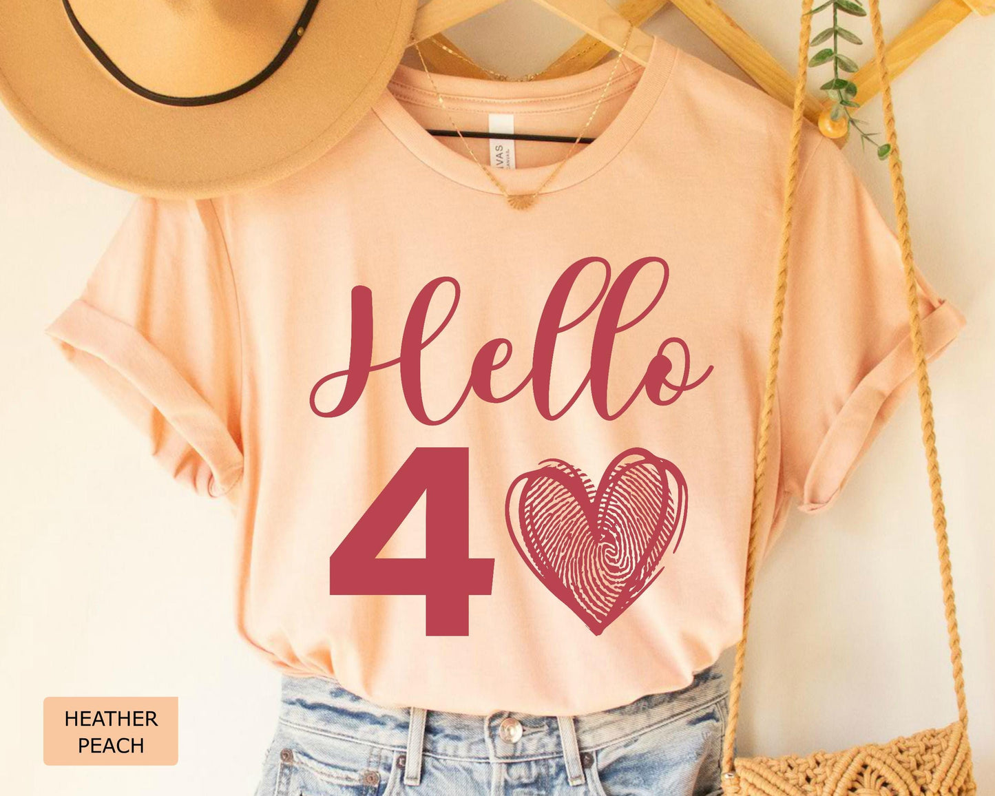 40th Birthday Women Tee Shirt : Hello 40 Year Heart Tee