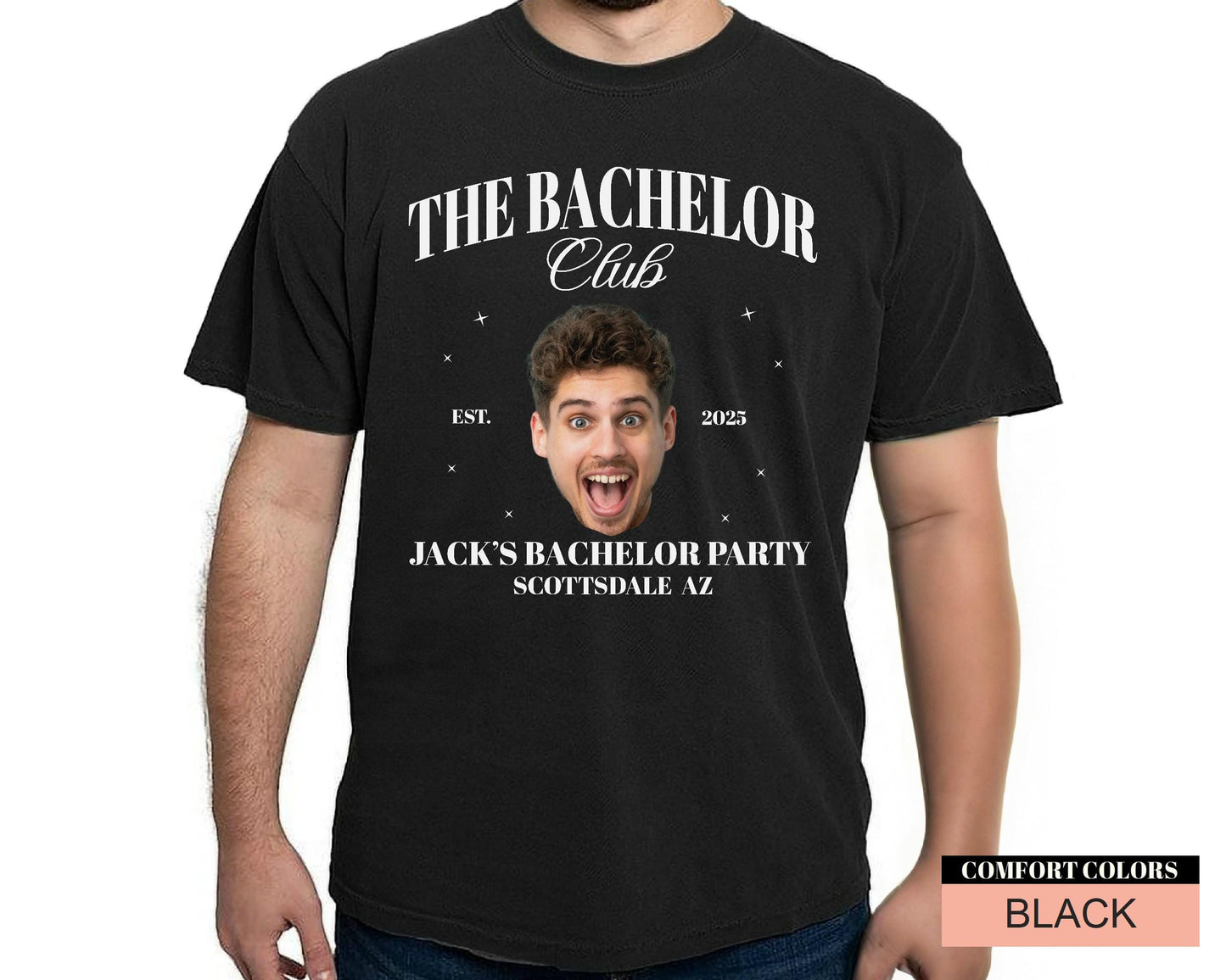 Personalized Bachelor Party Shirt with Groom Photo: Custom Comfort Colors Tee