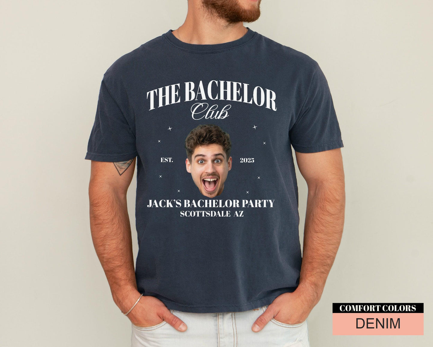 Personalized Bachelor Party Shirt with Groom Photo: Custom Comfort Colors Tee