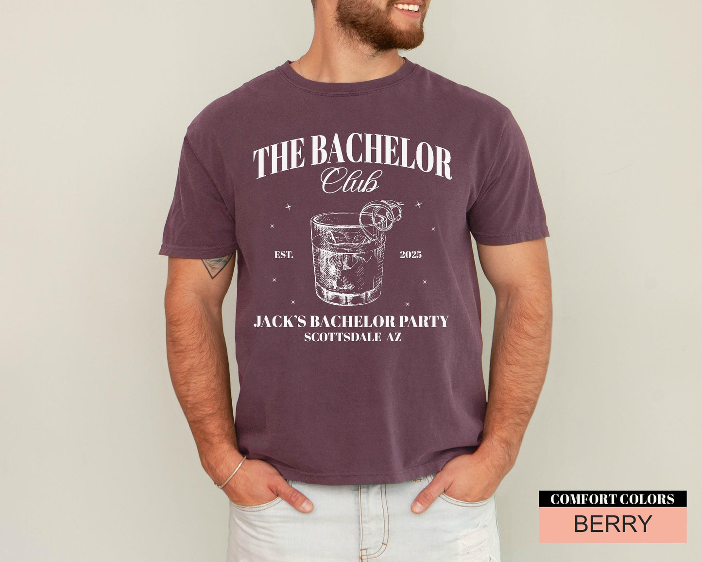 Custom Bachelor Club Shirt : Personalized Groom's Name Location and Year