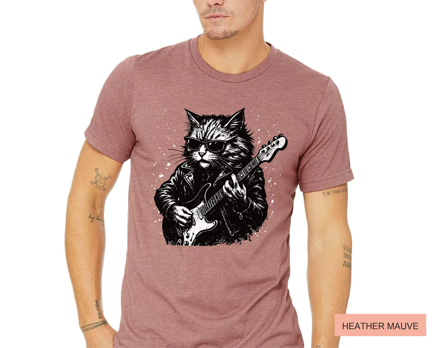 Rocker Cat Guitar Player T-Shirt, Music Lover Gift