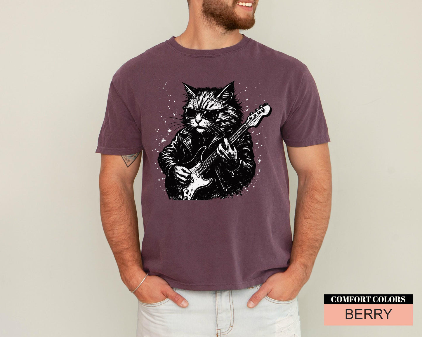 Rocker Cat Guitar Player T-Shirt, Music Lover Gift