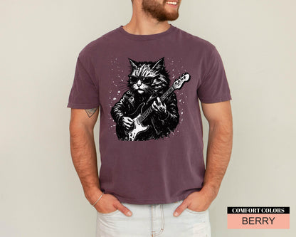 Rocker Cat Guitar Player T-Shirt, Music Lover Gift
