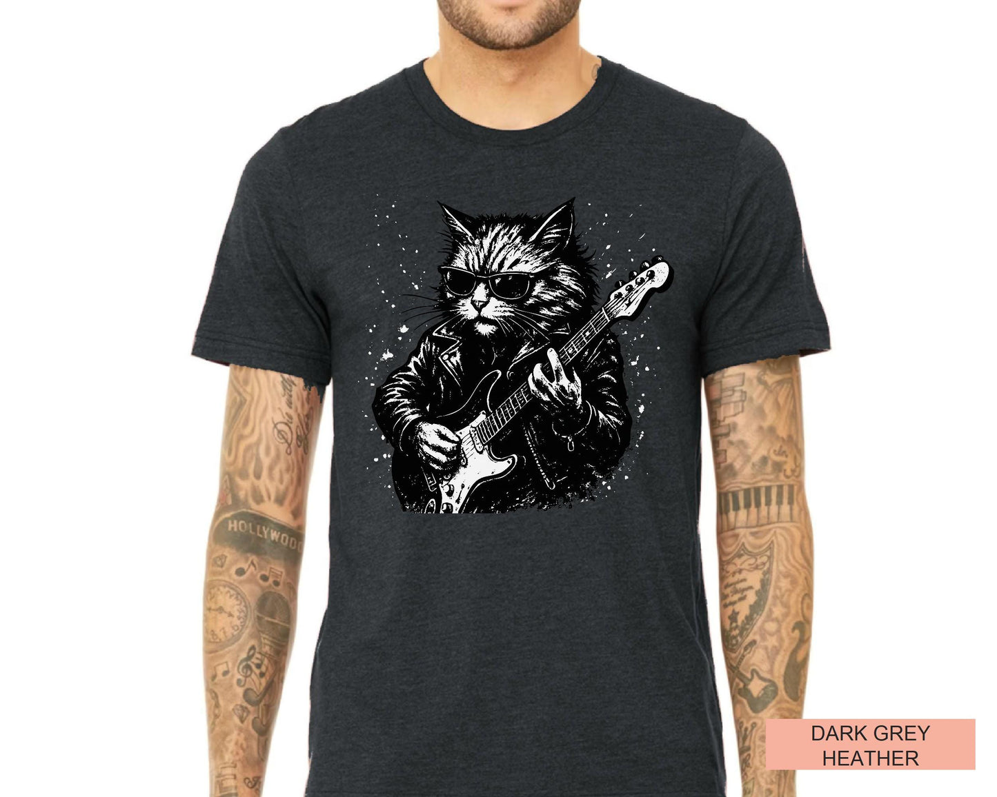 Rocker Cat Guitar Player T-Shirt, Music Lover Gift