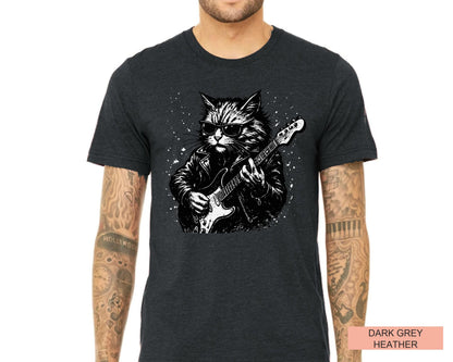 Rocker Cat Guitar Player T-Shirt, Music Lover Gift