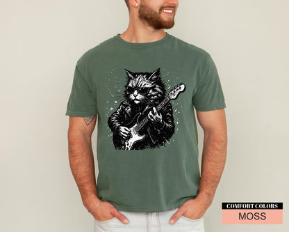 Rocker Cat Guitar Player T-Shirt, Music Lover Gift