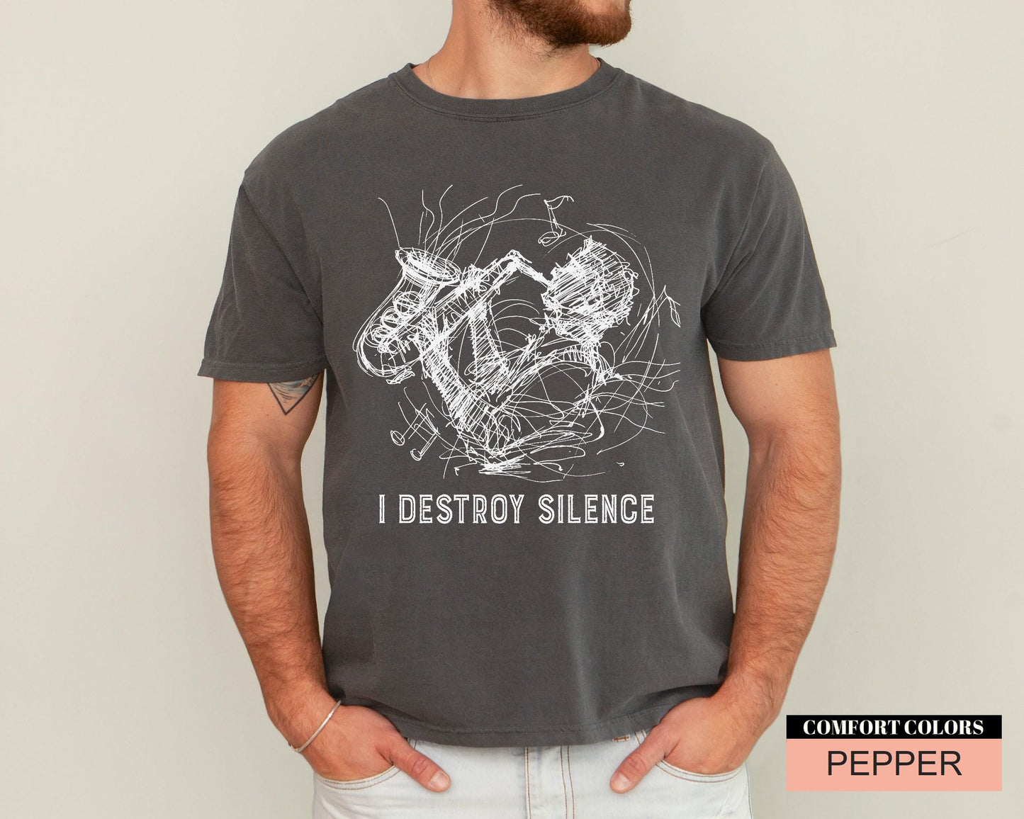 Funny Saxophone Player T-Shirt, I Destroy Silence, Brass Band
