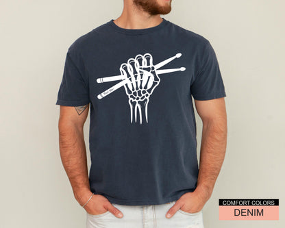 Skeleton Drummer Hand T-Shirt: Gothic Rock Music Shirt