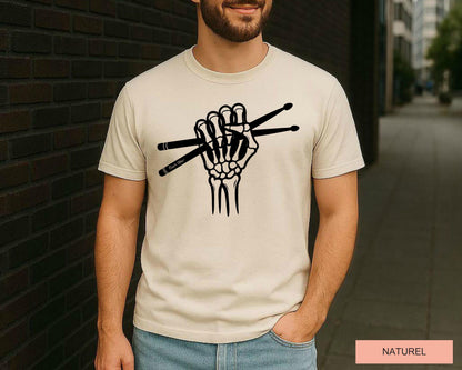 Skeleton Drummer Hand T-Shirt: Gothic Rock Music Shirt