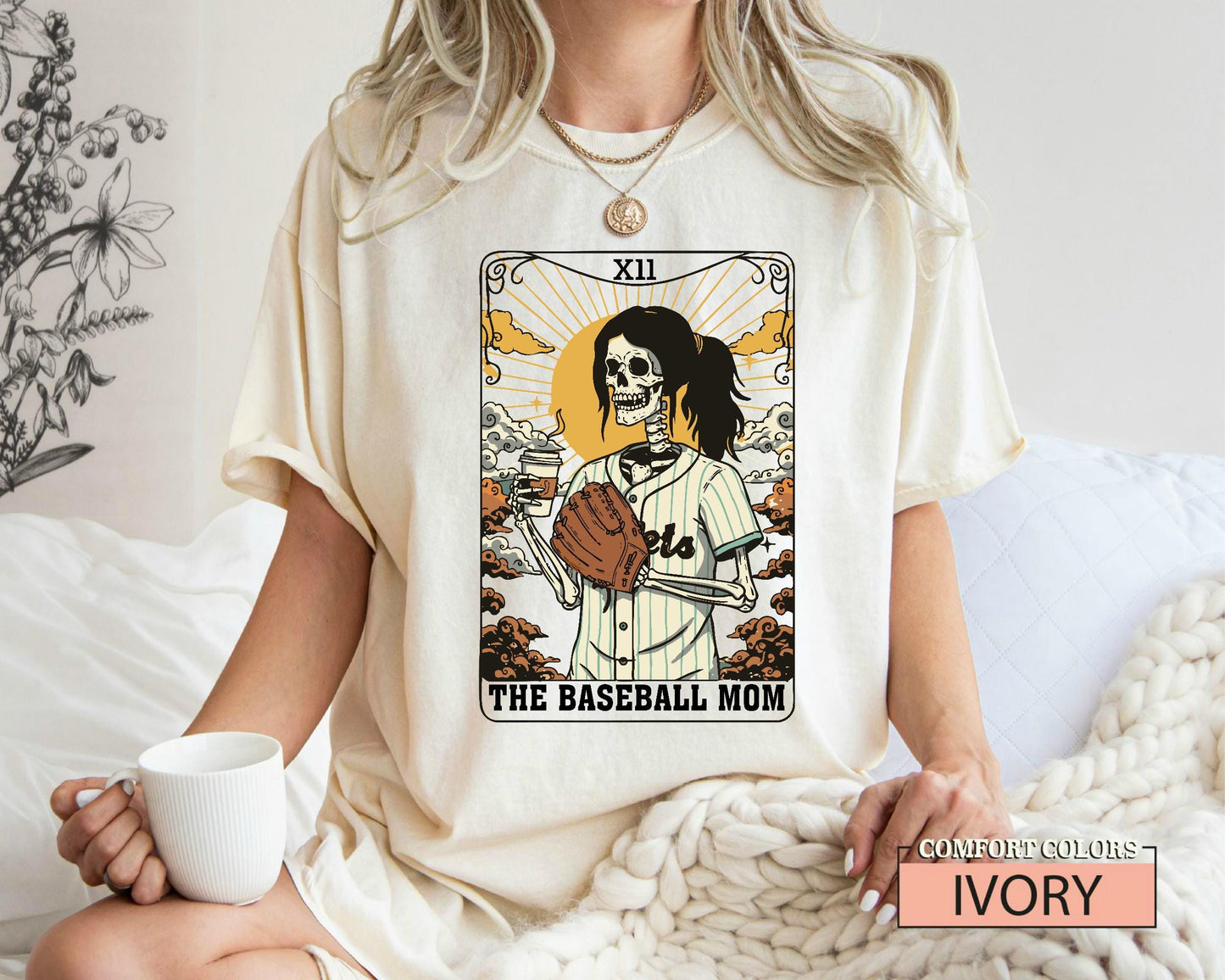 Skeleton Baseball Mom Shirt: Funny Coffee Lover Mama Outfit