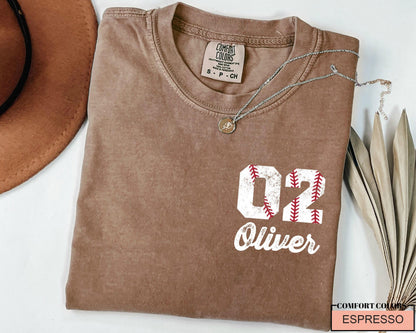 Custom Baseball Number Comfort Colors Shirt, School Spirit Team Tee