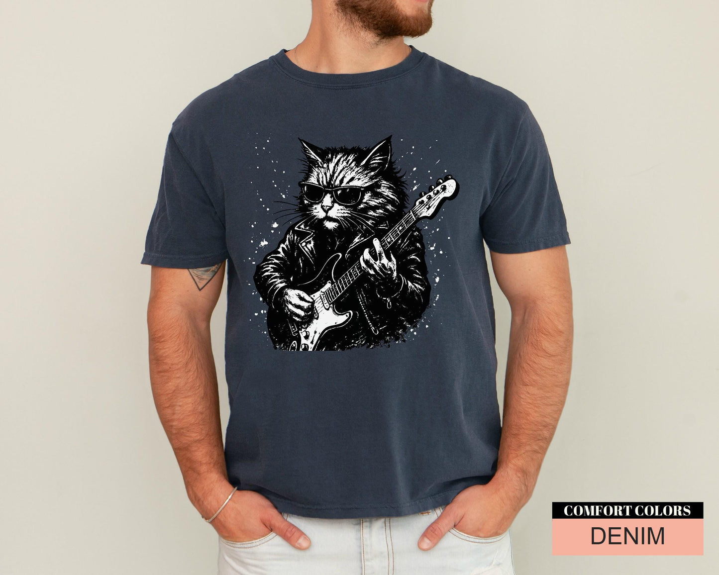 Rocker Cat Guitar Player T-Shirt, Music Lover Gift