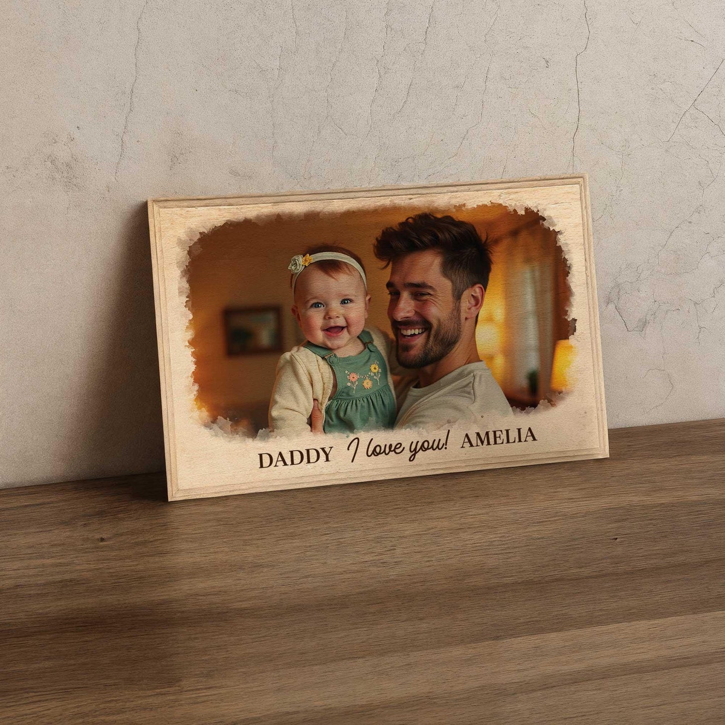 Personalized Father & Child Photo Wooden Frame: Dad and Kids Portrait