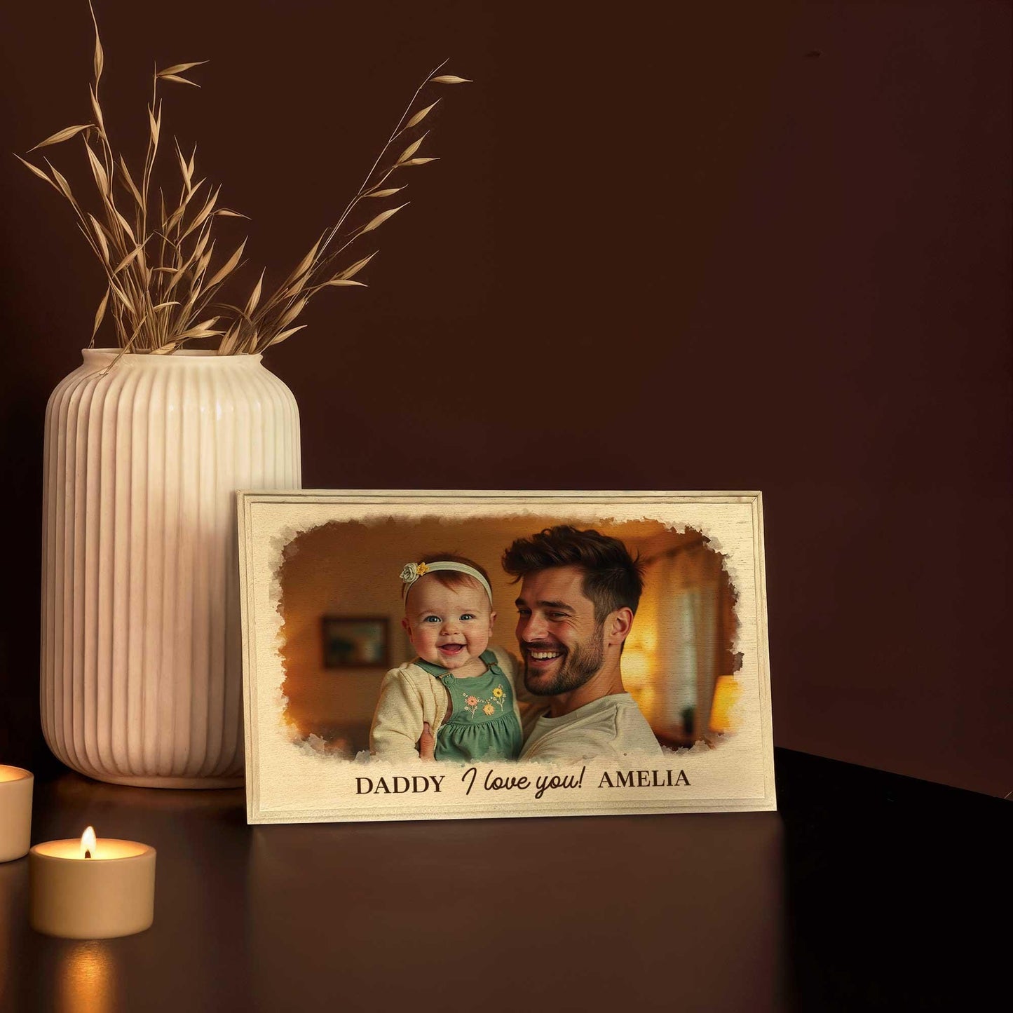 Personalized Father & Child Photo Wooden Frame: Dad and Kids Portrait