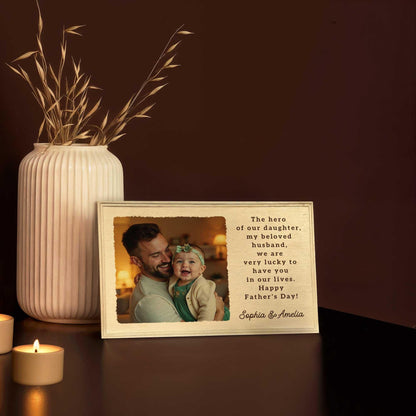 Personalized Dad and Daughter Photo Wooden Frame, Father's Day Gift
