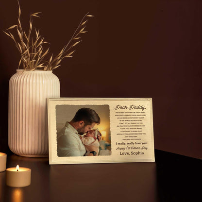 First Father's Day Photo Frame: Custom Newborn Gift, Solid Wood