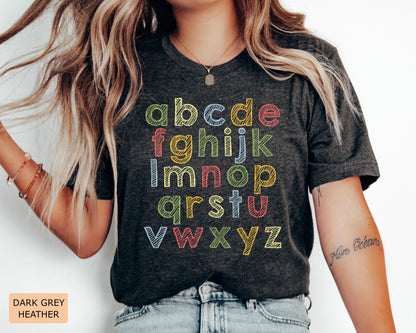 ABC Alphabet Shirt, Kindergarten Teacher Shirt, Preschool Teacher Shirt, Alphabet Shirt for Teachers, Back To School, Elementary Teacher