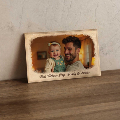 First Father's Day Wooden Picture Frame: Custom Baby Portrait
