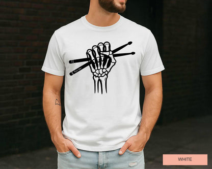 Skeleton Drummer Hand T-Shirt: Gothic Rock Music Shirt