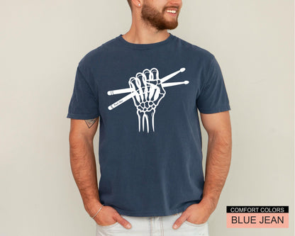 Skeleton Drummer Hand T-Shirt: Gothic Rock Music Shirt